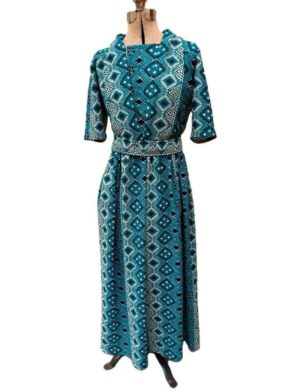 Handmade Pullover Dress Teal Blue Green 40" Bust Small Medium Mennonite Cape